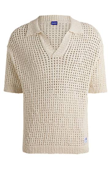 Sveter BOSS Crochet Knit Polo with Johnny Collar Béžová | 50536679, 0