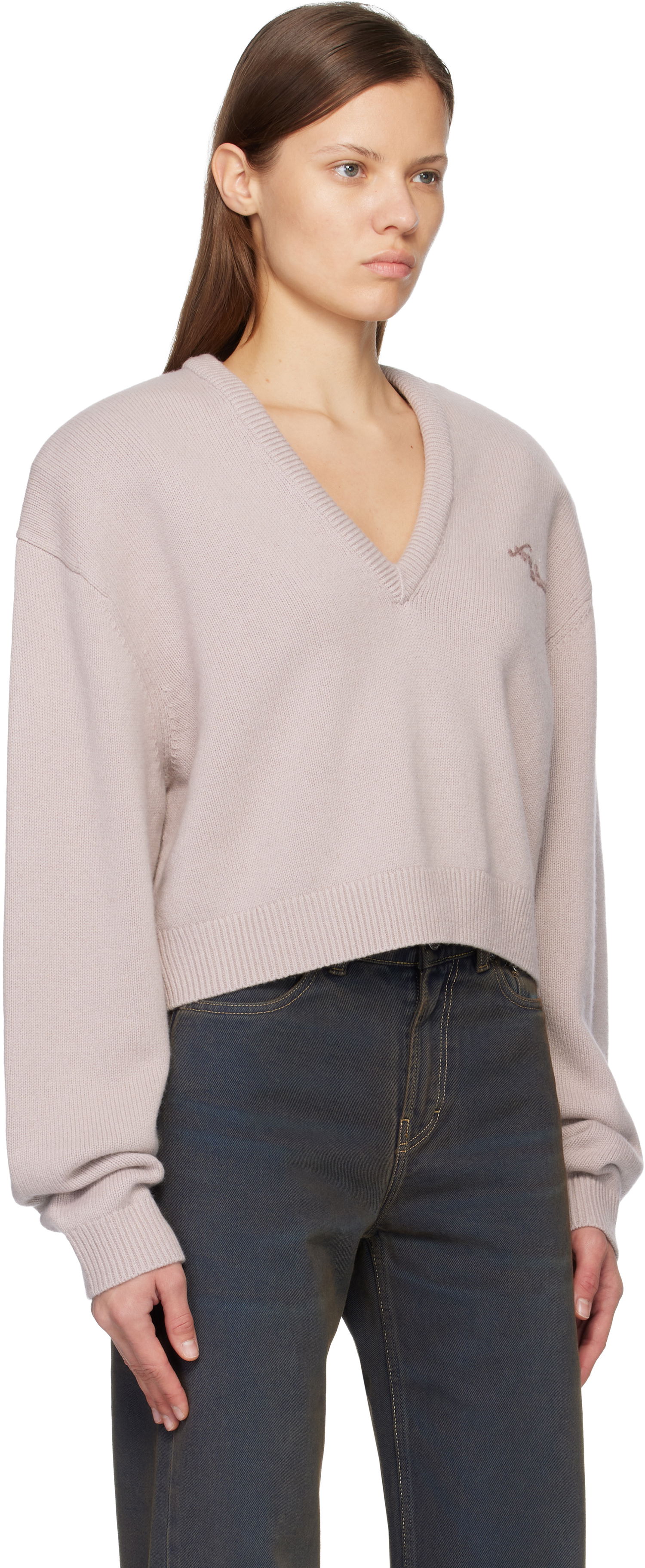 Sveter Acne Studios Wool V-Neck Sweater Ružová | A60625-, 1