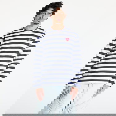 Tričko Comme des Garçons Comme des Garçons PLAY Stripe Emblem Long Sleeve T-Shirt with Rhinestone Navy | AX-T805 NAVYxWHITE, 0