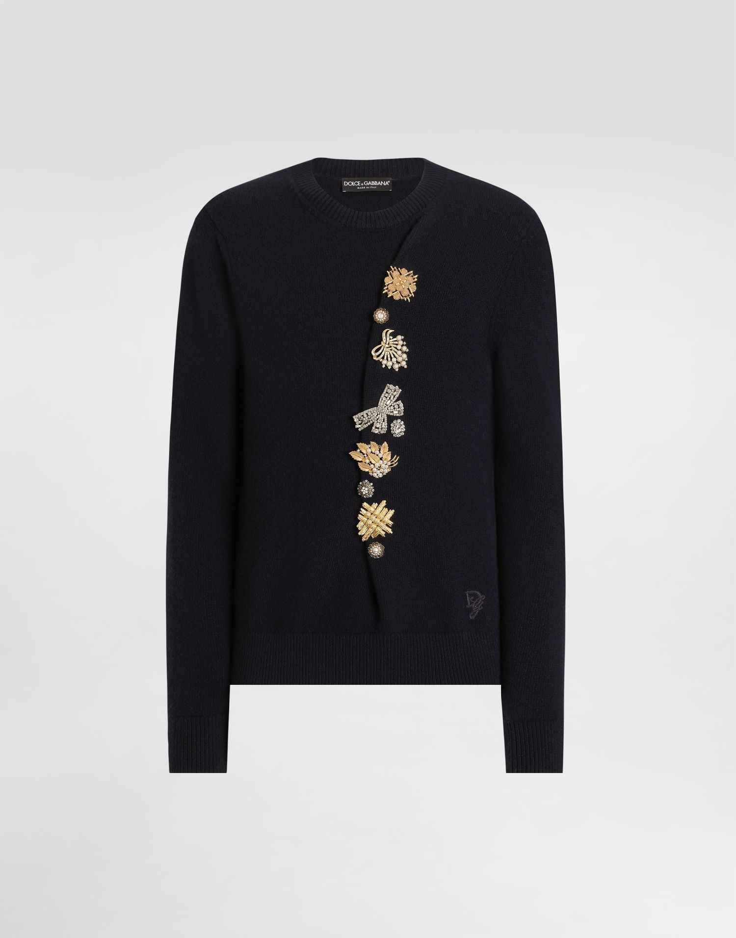 Sveter Dolce & Gabbana Wool Round-Neck Sweater With Jeweled Buttons Čierna | GXX91ZJCVWRB0665, 0