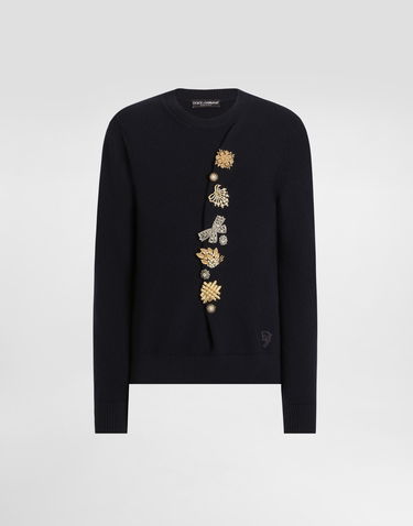 Sveter Dolce & Gabbana Wool Round-Neck Sweater With Jeweled Buttons Čierna | GXX91ZJCVWRB0665, 0