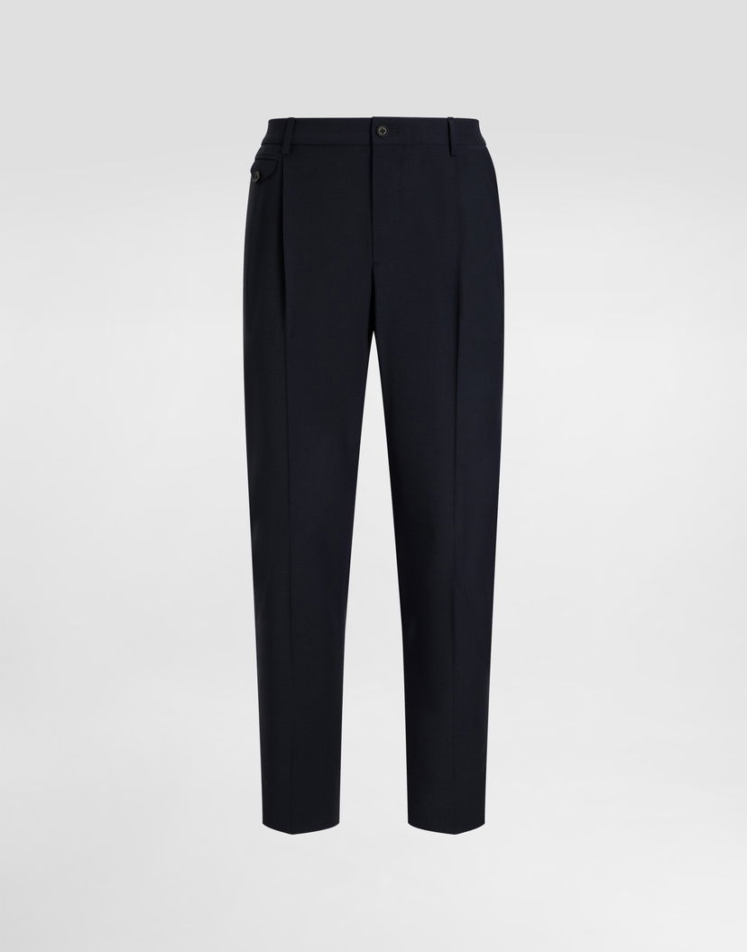 Nohavice Dolce & Gabbana Dolce & Gabbana Wool Blend Pleated Trousers Navy | GV4EETGJ777B3681