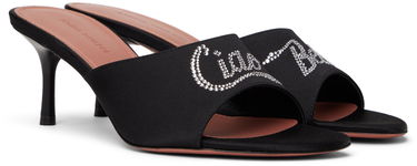 Doplnky Amina Muaddi Amina Muaddi 'Bella' 60 Heeled Sandals Čierna | BELLA SLIPPER 60 BLOCK SATIN, 3
