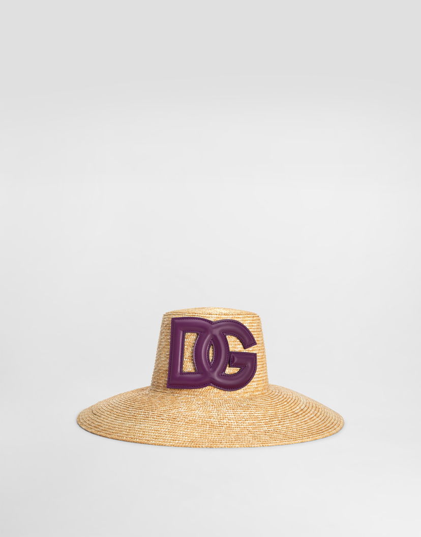 Klobúk Dolce & Gabbana Dolce & Gabbana Raffia Wide-Brim Hat with DG Logo Béžová | FH675ZGDDA1S9000