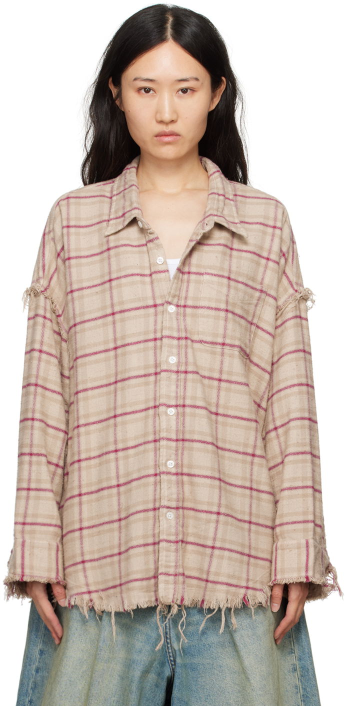 Košeľa R13 R13 Shredded Seam Shirt Béžová | R13WR075 R387B