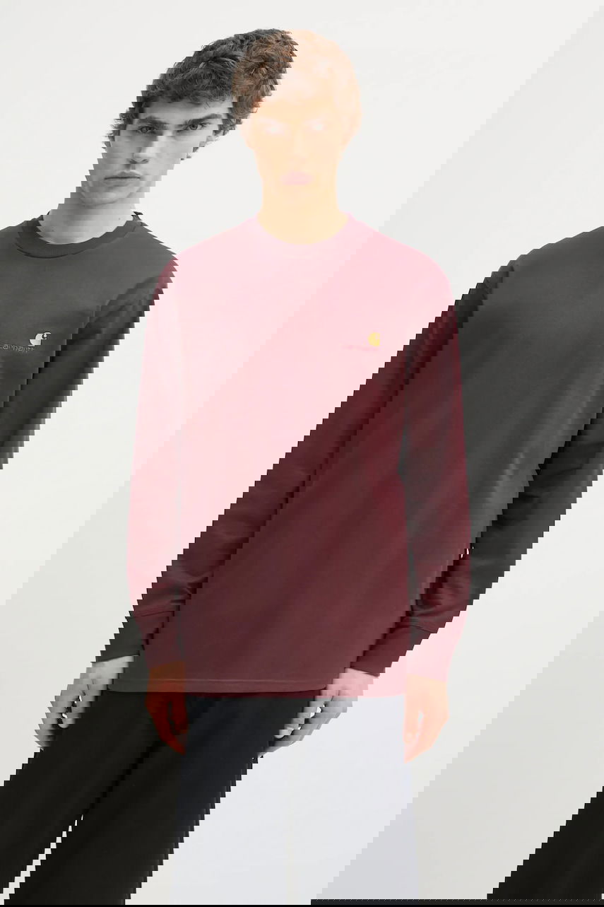 Tričko Carhartt WIP Cotton American Script Long-Sleeve T-Shirt with Embroidered Logo Vínová | I029955.33KXX, 0