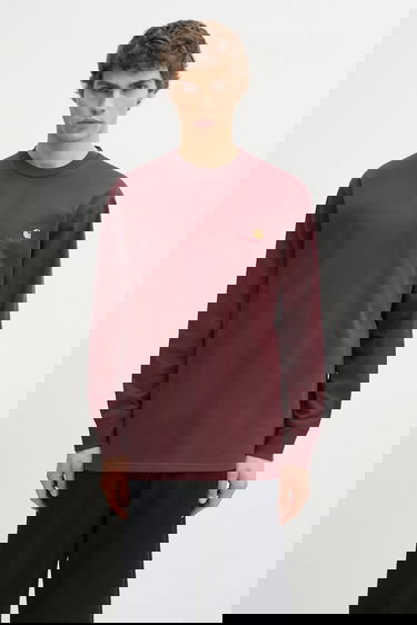 Tričko Carhartt WIP Cotton American Script Long-Sleeve T-Shirt with Embroidered Logo Vínová | I029955.33KXX, 0