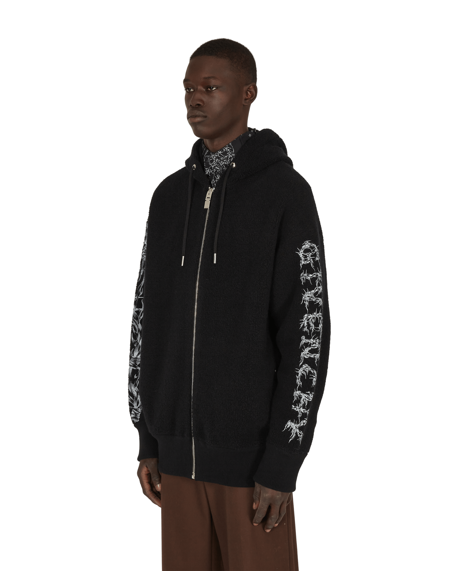 Barbed Wire Printed Hooded Zip Sweater