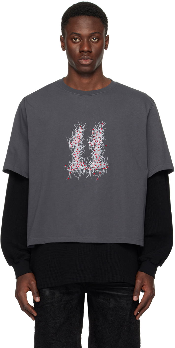 Tričko We11done We11done Layered Long Sleeve Graphic T-Shirt Šedá | WD-TT1-24-850-U-GY, 0