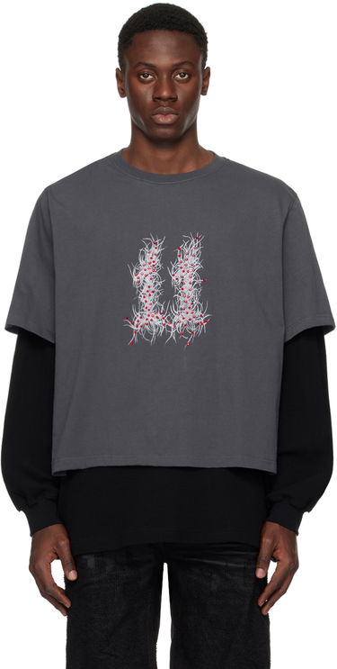 Tričko We11done We11done Layered Long Sleeve Graphic T-Shirt Šedá | WD-TT1-24-850-U-GY, 0