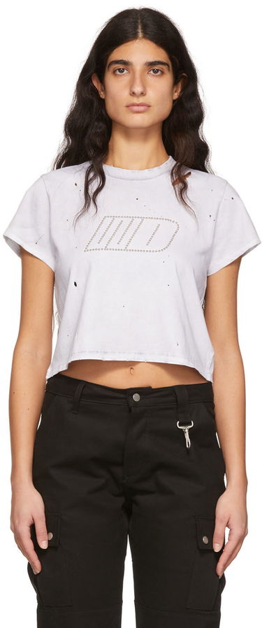 Crop Top We11done Cropped Distressed Studded T-Shirt Biela | WD-TT1-22-512-W-WH, 0