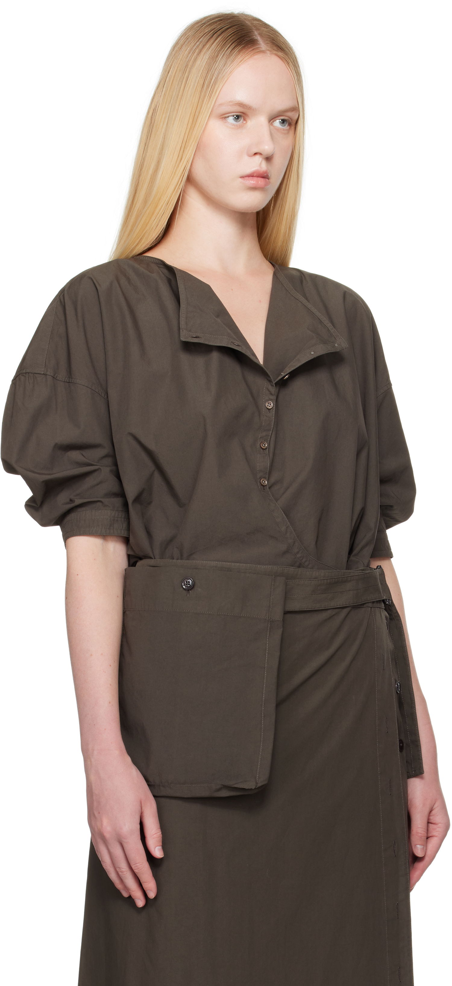 Šaty LEMAIRE Lemaire Short Sleeve Twisted Shirt Dress Zelené | SH1154 LF1356, 1