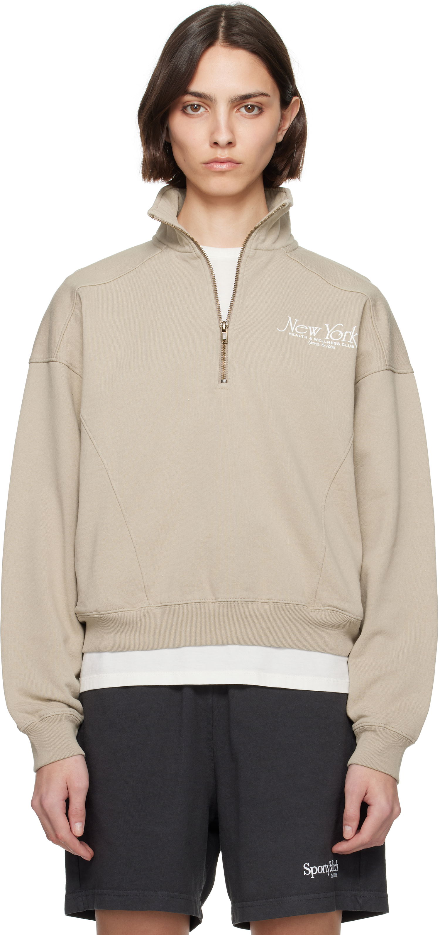 Mikina Sporty & Rich Sporty & Rich NY 94 Quarter Zip Sweatshirt Béžová | ST073622508GY15, 0
