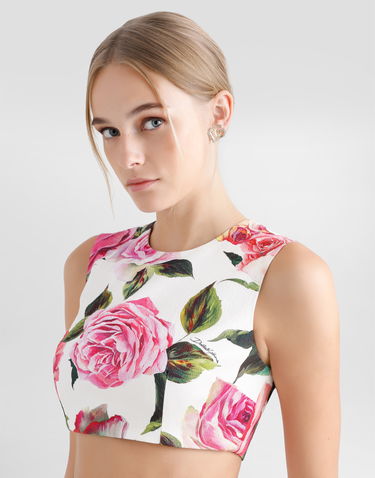 Crop Top Dolce & Gabbana Dolce & Gabbana Rose Print Jacquard Crop Top Biela | F7AO5TFSRQJHA5IG, 3
