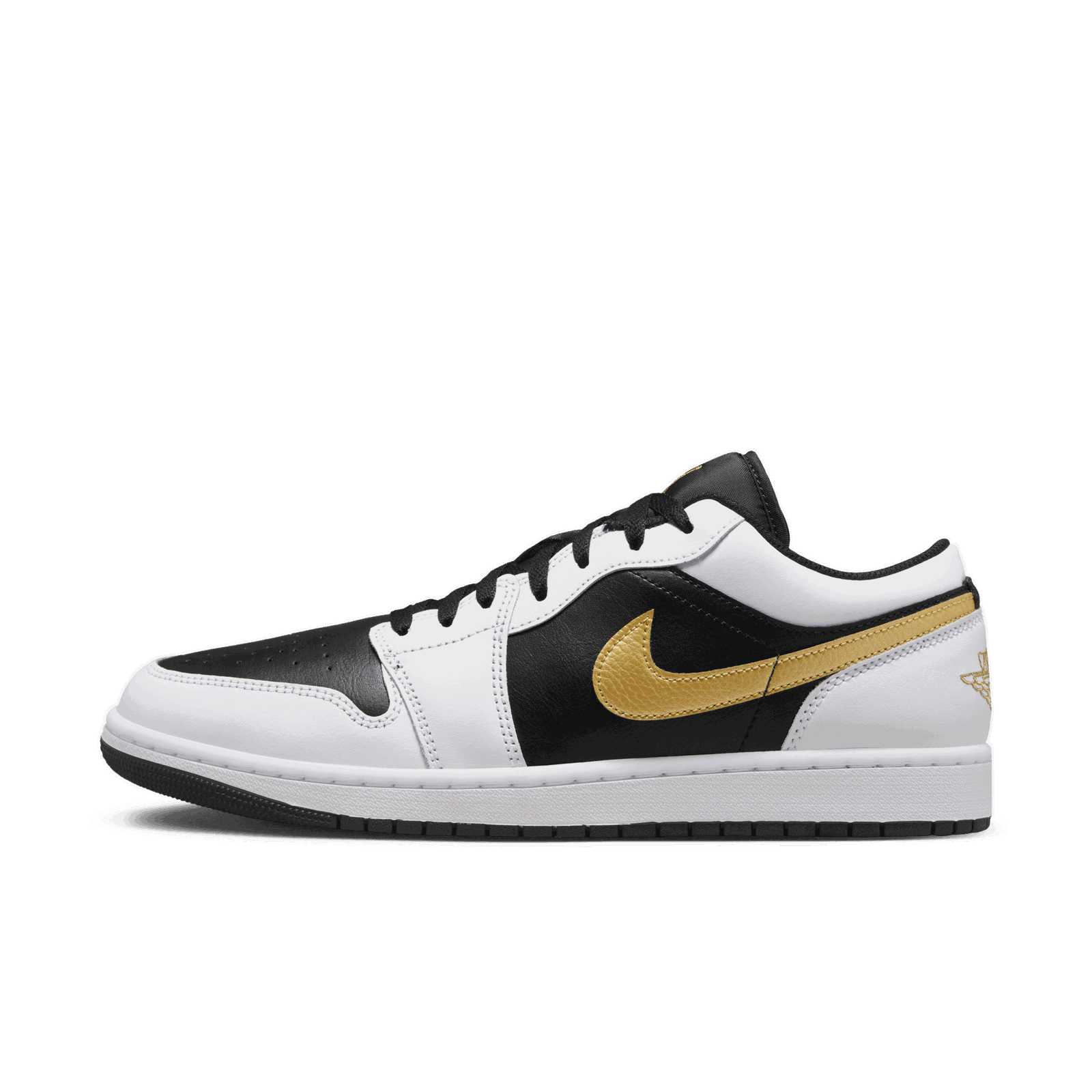 Jordan 1 Low White Black Metallic Gold Swoosh