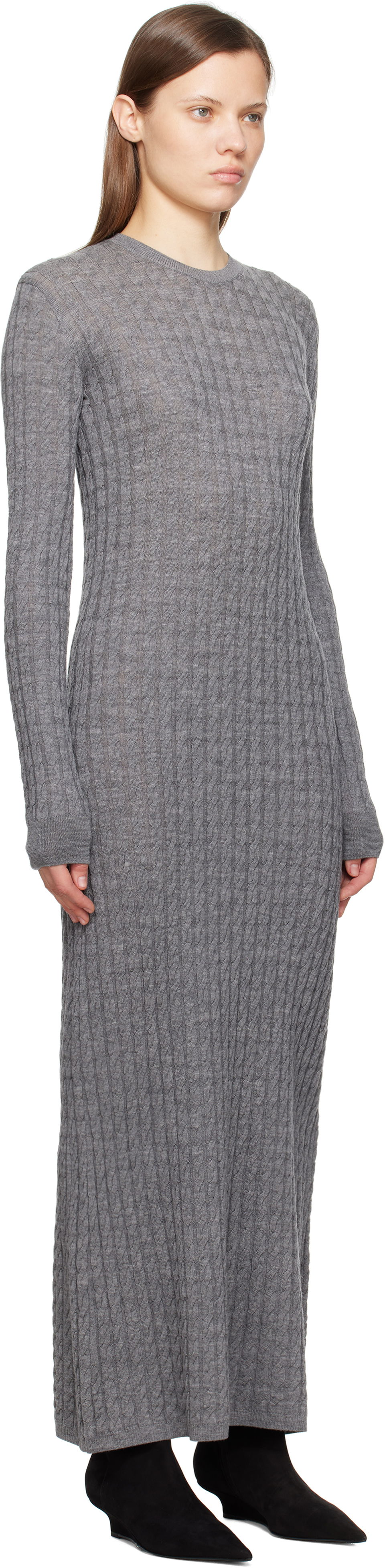 Sveter TOTEME TOTEME Cable Knit Maxi Dress Šedá | 251-WRD0142-YA0036, 1