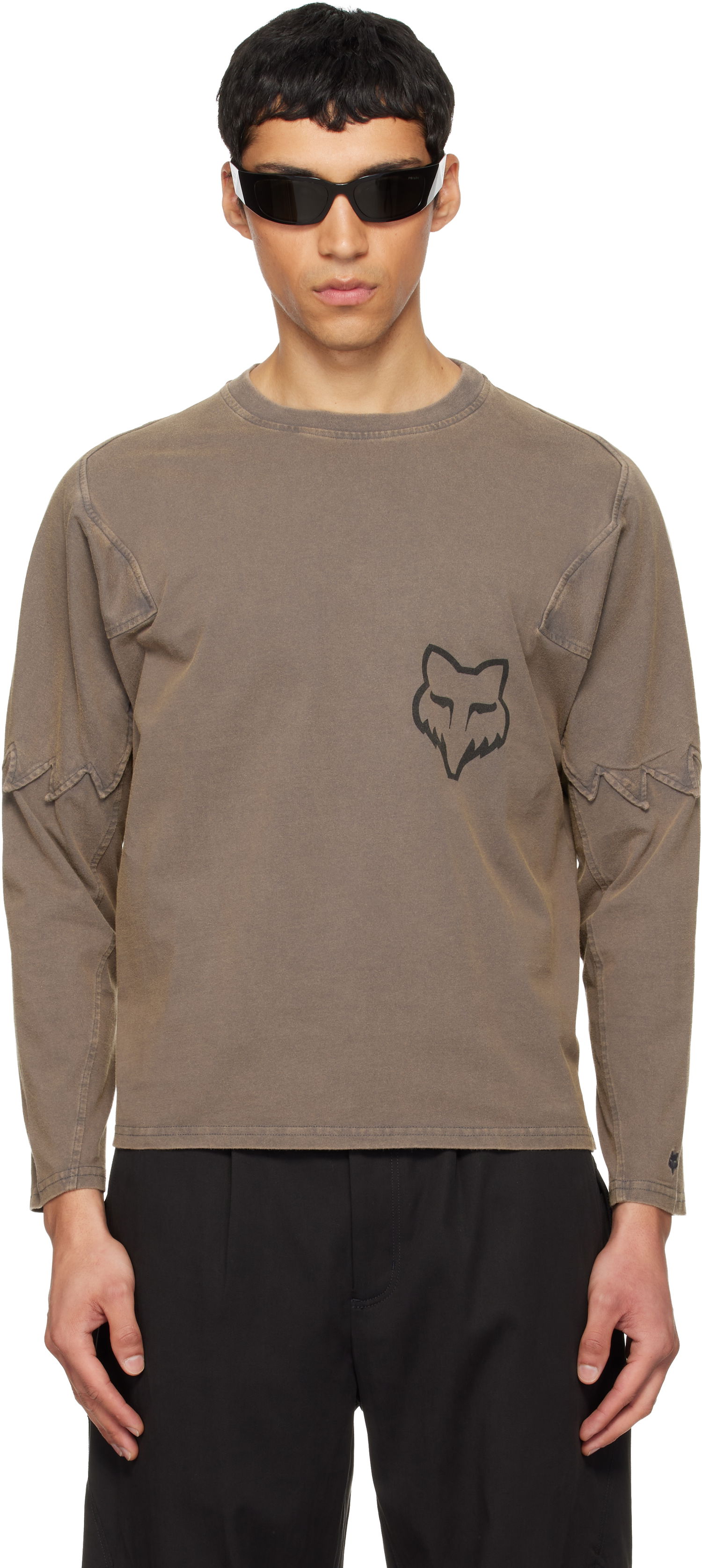 Tričko KIKO KOSTADINOV Kiko Kostadinov Fox LAB Edition Distressed Paneled Long Sleeve T-shirt Hnedá | 36885-103, 0