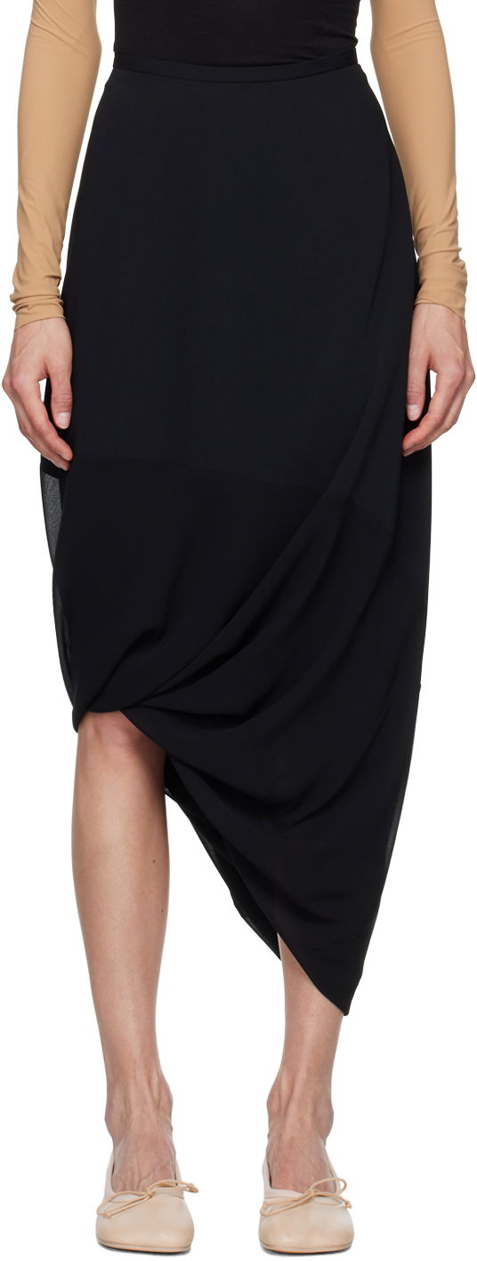 MM6 Black Asymmetric Midi Skirt