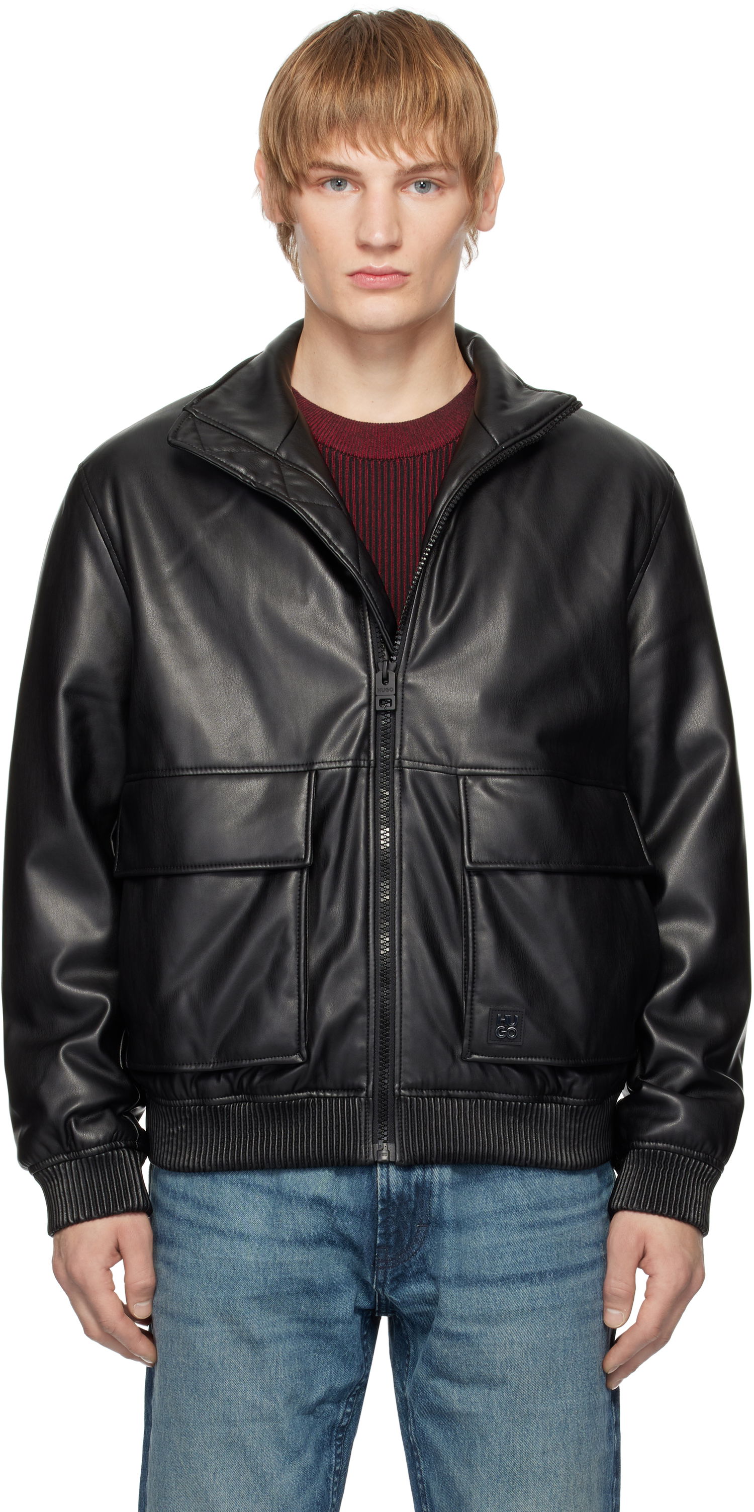 Bomber bunda BOSS Stacked Logo Faux Leather Jacket Čierna | 50530772, 0