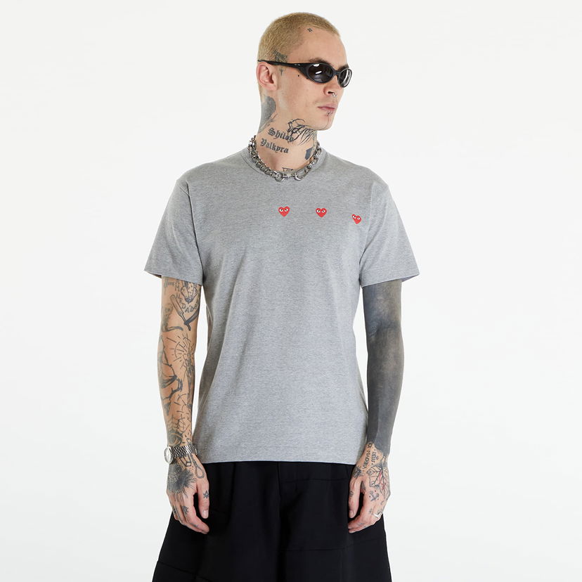 Tričko Comme des Garçons PLAY Short Sleeve Logo Print T-Shirt UNISEX Grey Šedá | AXT337 grey