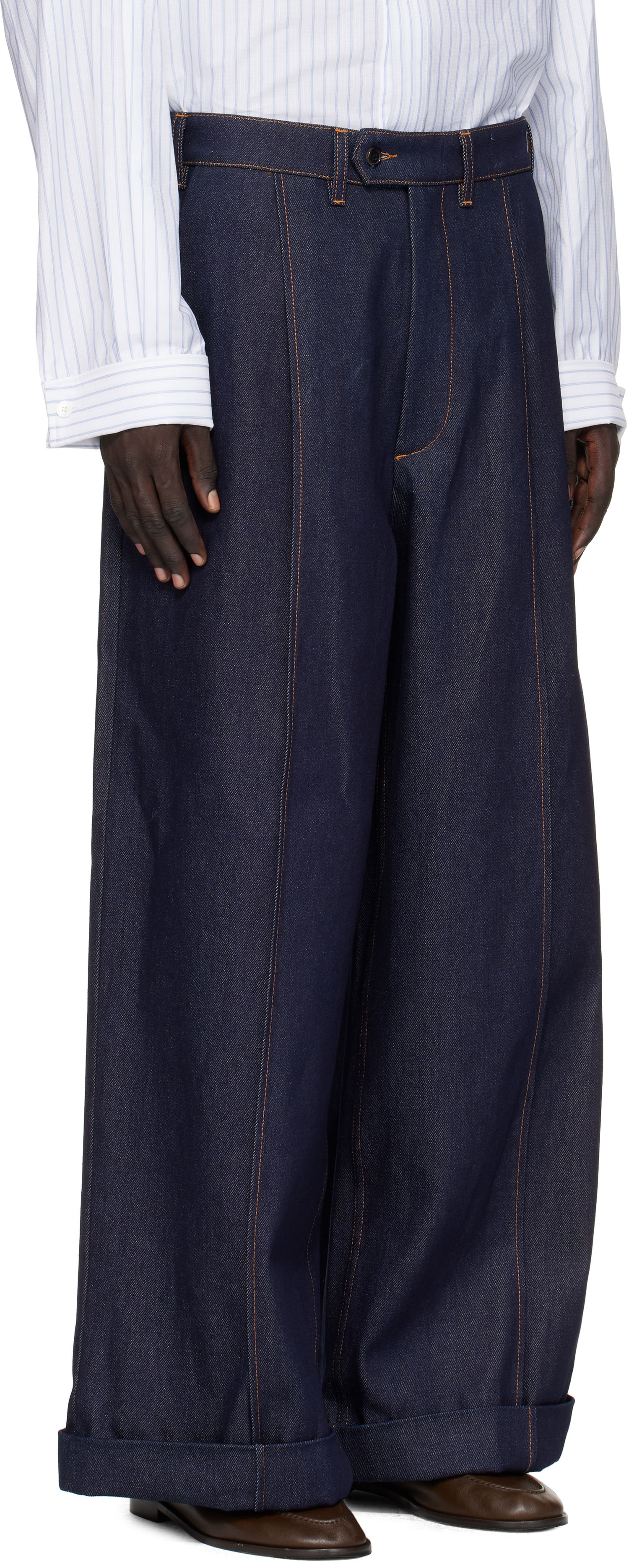 Džínsy HED MAYNER Hed Mayner Wide-Leg Cuffed Front Seam Jeans Navy | HMMB67035B-HB191, 1