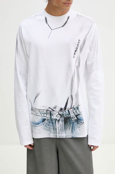 Tričko Y/PROJECT Trompe L'oeil Long Sleeve Graphic T-Shirt Biela | 204TS021, 1
