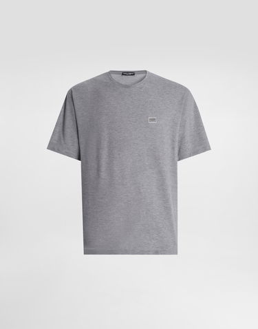 Tričko Dolce & Gabbana Dolce & Gabbana Cotton T-Shirt with Metal Tag Šedá | G8SE3TFU7ENS8291, 0