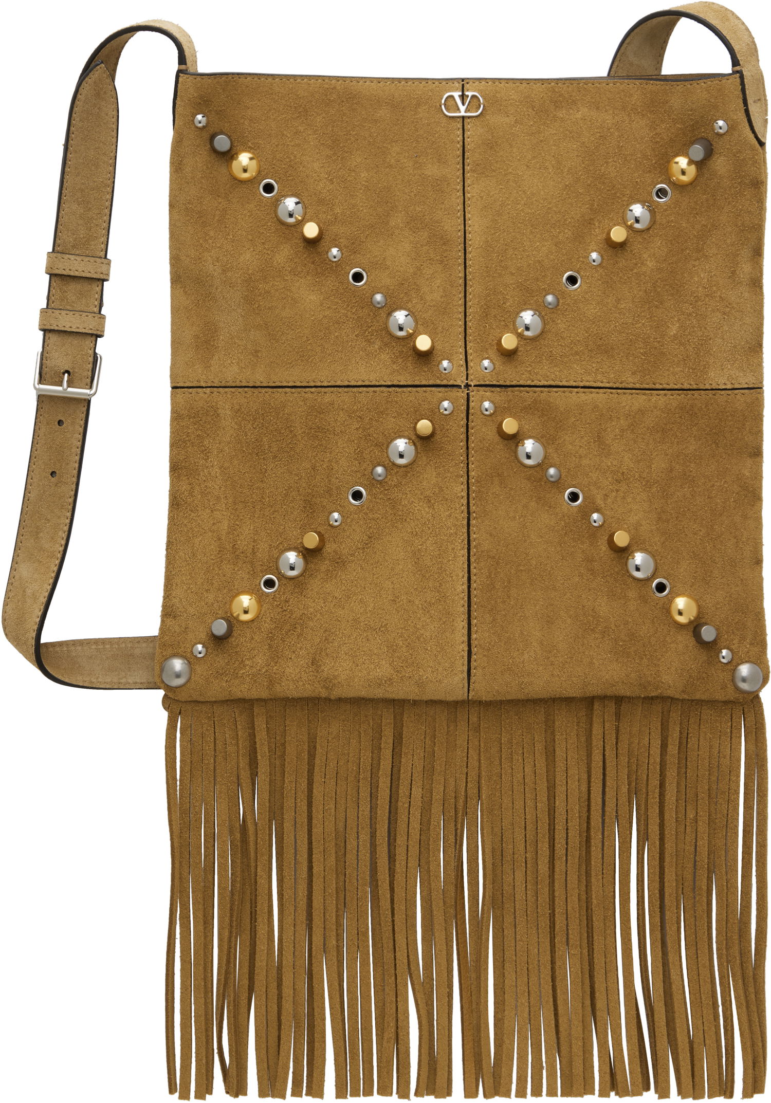 Taška cez rameno Valentino Valentino Garavani Nellcote Suede Fringe Shoulder Bag Hnedá | 6Y2B0D27CMC, 0