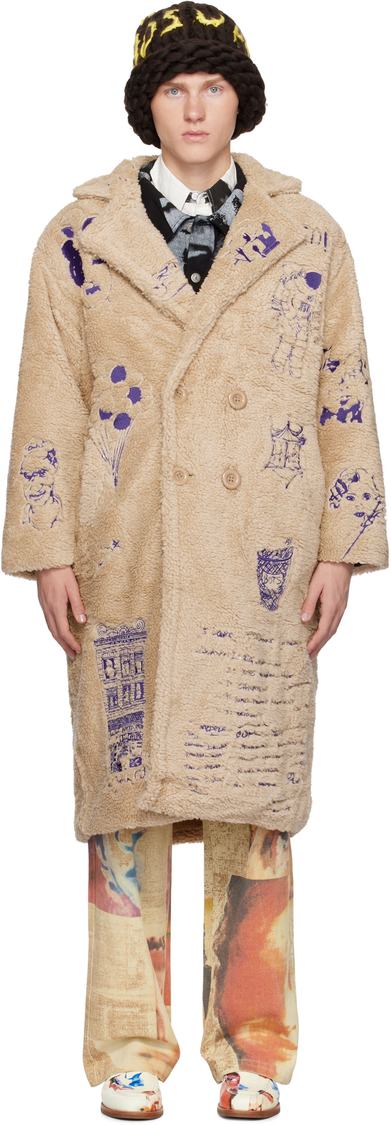 Embroidered Sherpa Fleece Coat