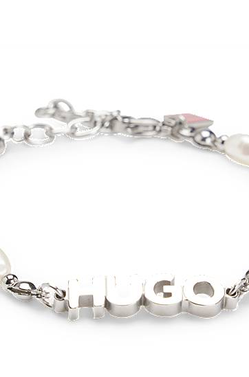 Náramok BOSS HUGO Pearl and Stone Logo Cuff Bracelet Biela | 50538910, 1