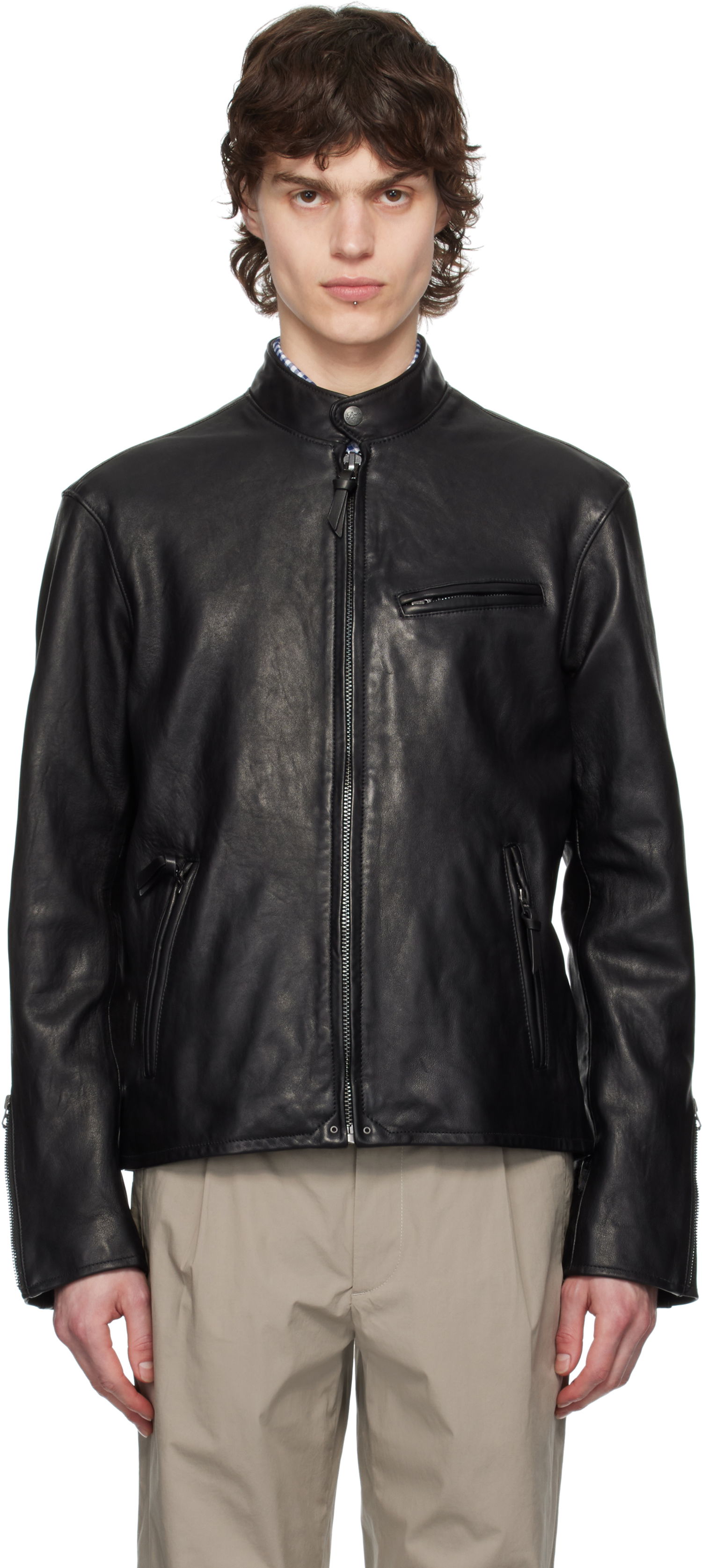 Bunda Polo by Ralph Lauren Ralph Lauren Café Racer Leather Jacket Čierna | 710615464001, 0