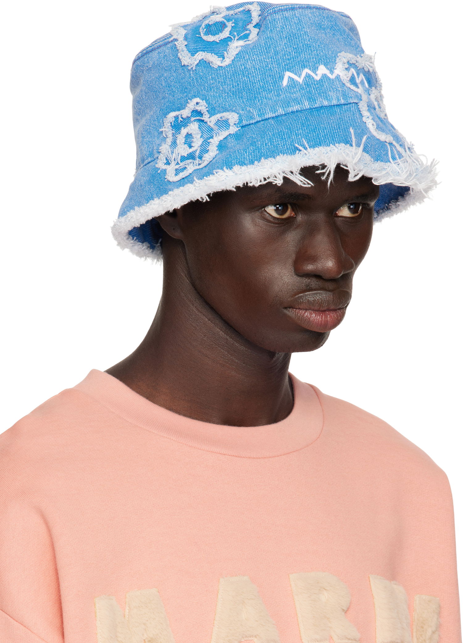 Klobúk Marni Frayed Patched Denim Bucket Hat Modrá | CLZC0161QS USCX34, 1