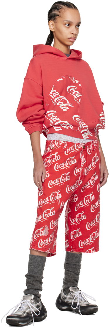 Šortky ERL Coca-Cola Printed Distressed Lace-Trim Culotte Shorts Červená | ERL08P003, 3