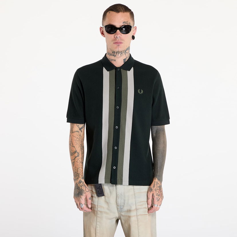 Tričko Fred Perry Panelled Button Through Polo Shirt Night Green Zelené | M8522 Q20