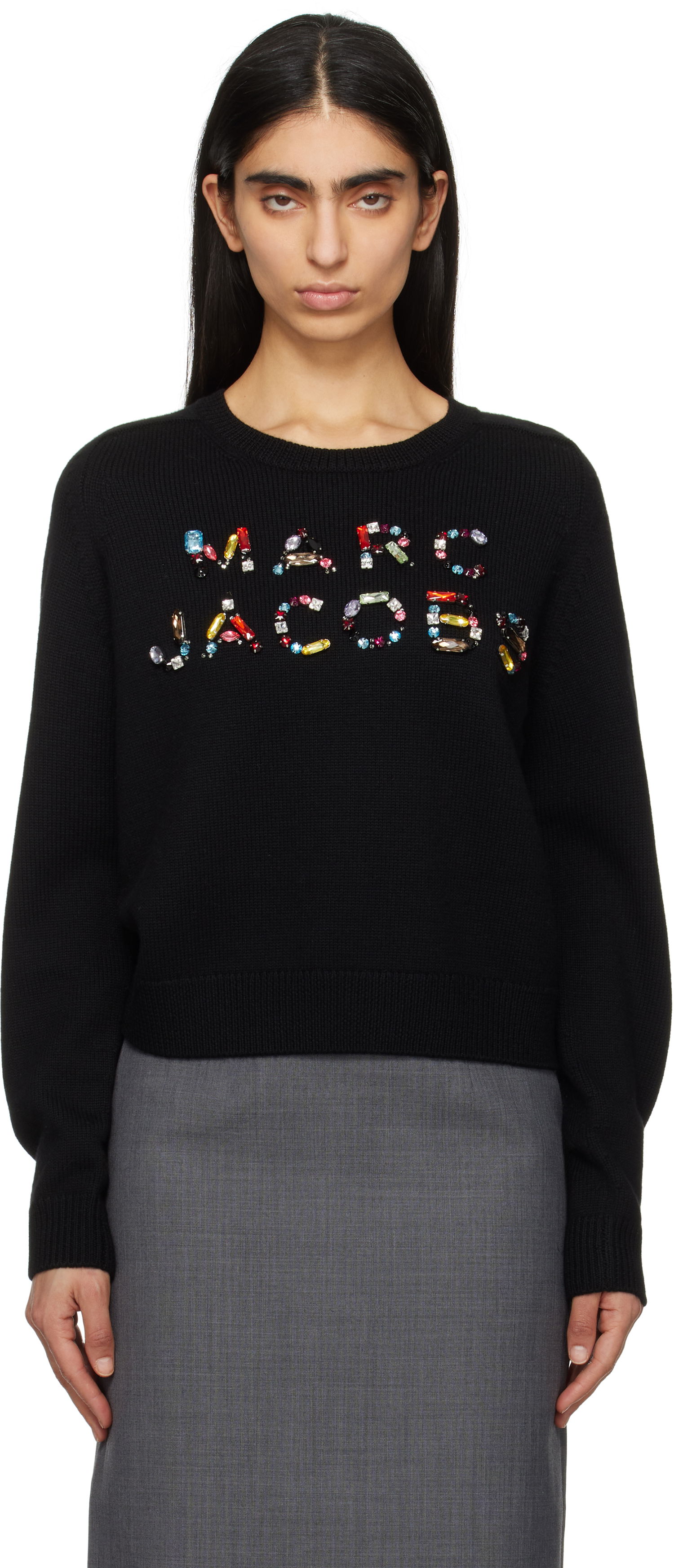 Sveter Marc Jacobs Marc Jacobs Knit Logo Sweater with Gem Embellishments Čierna | 2S5RTP001K26, 0
