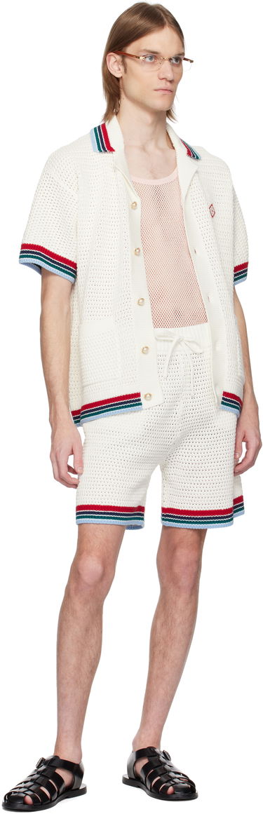 Sveter Casablanca Casablanca Gothic Crochet Knit Polo Shirt Biela | MS25-KW-920-01, 3