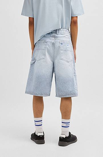 Šortky BOSS Striped Denim Wide-Leg Shorts Modrá | 50534609, 1