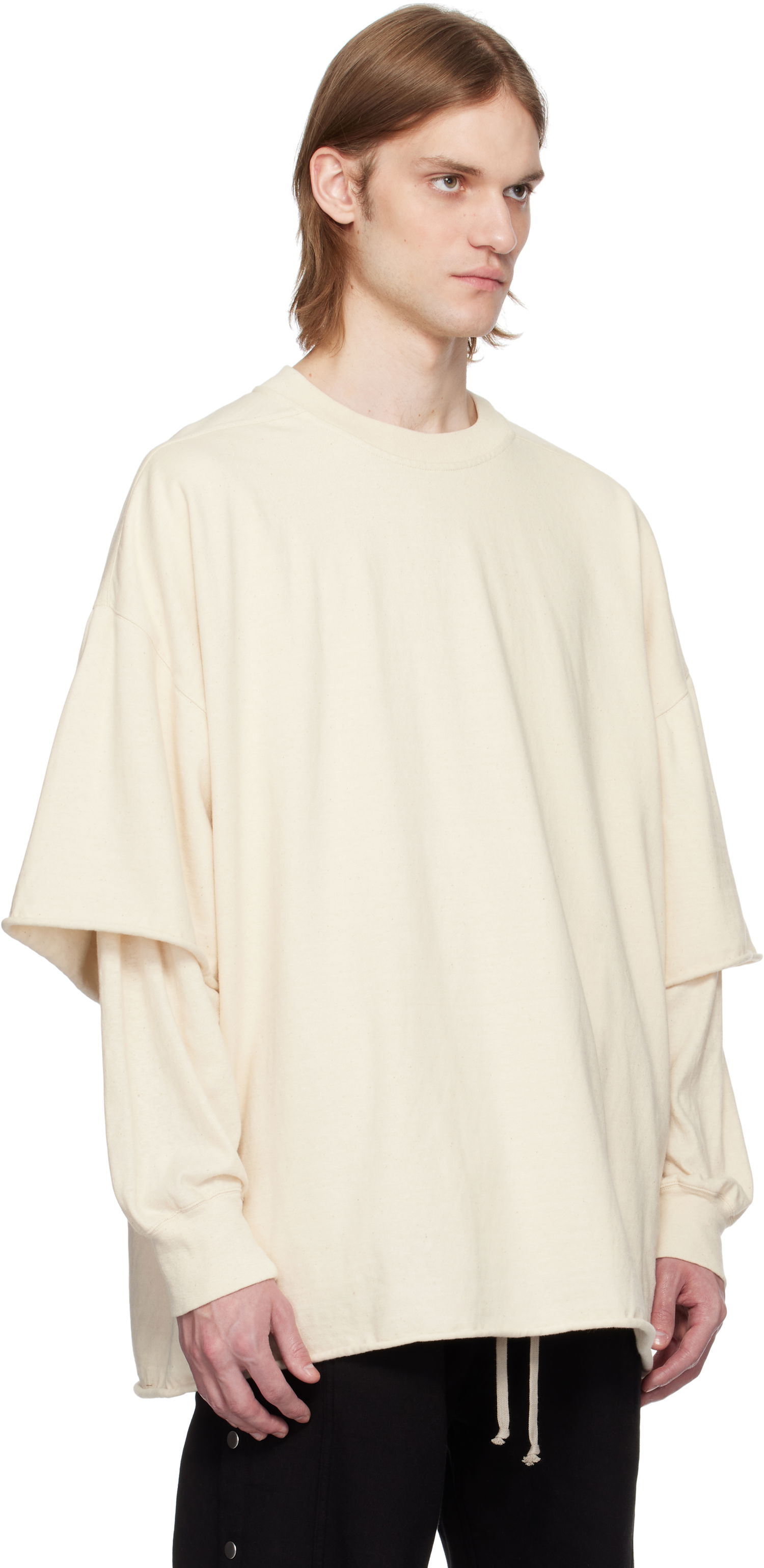Mikina Rick Owens Rick Owens DRKSHDW Tommy Hustler Double Sleeve T-Shirt Béžová | DU01E3266 RIGRNN, 1