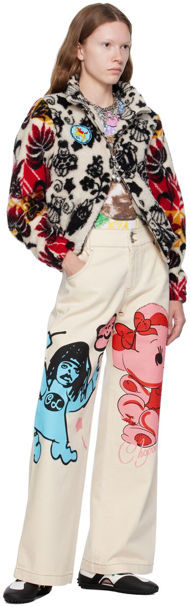 Džínsy Chopova Lowena Graphic Print Wide-Leg Jeans Béžová | 4062, 3