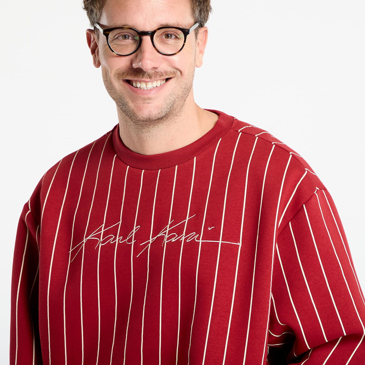 Mikina Karl Kani Karl Kani Autograph Pinstripe Crewneck Sweatshirt Červená | PD00007595, 1