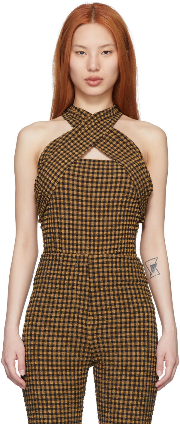 Overal Nanushka Checkered Halter Neck Bodysuit Hnedá | NW22SSJS00399, 0
