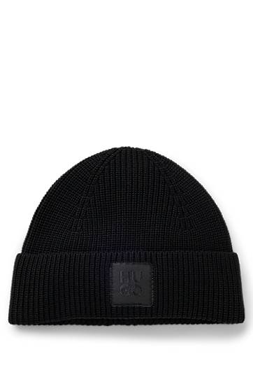 Kulicha BOSS Wool-Blend Beanie with Logo Label Čierna | 50548413