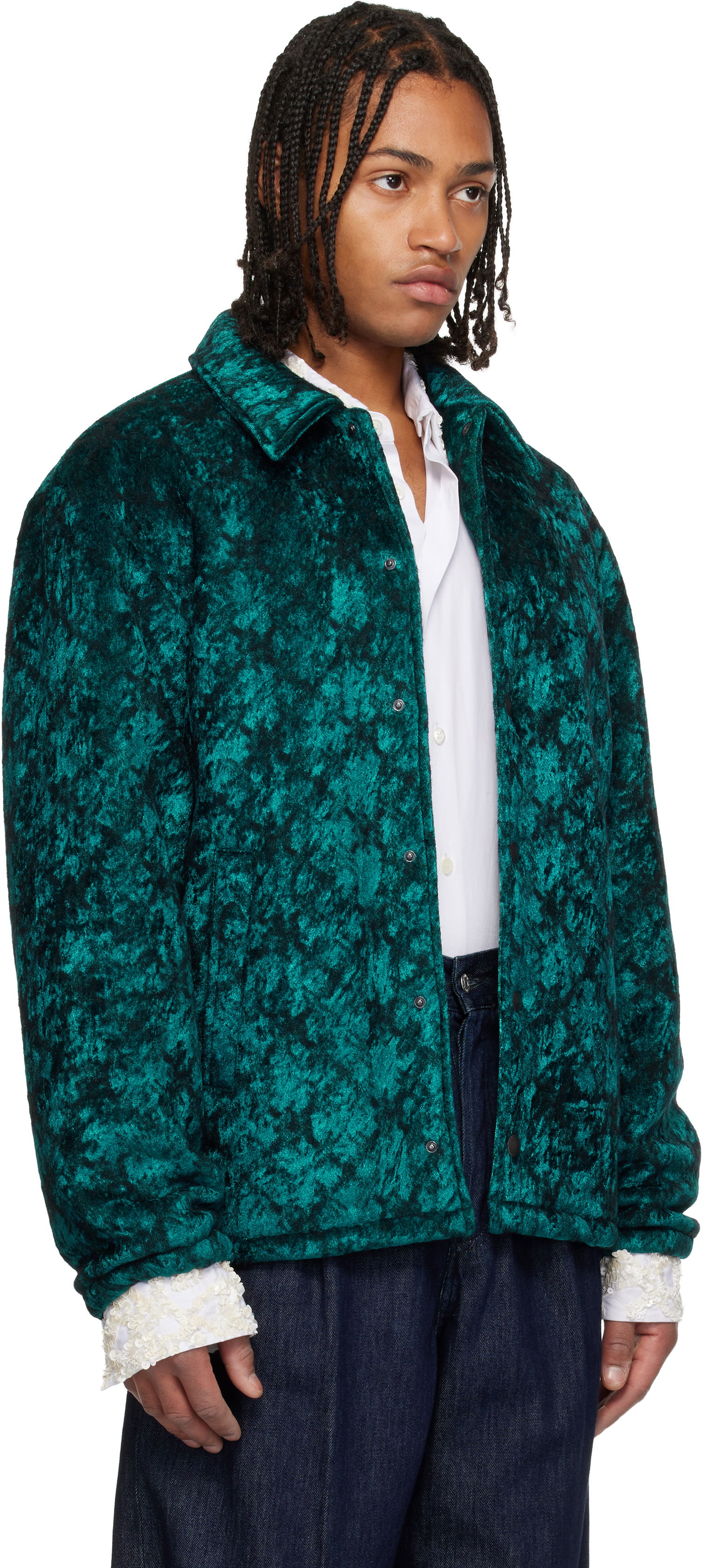 Bunda Dries Van Noten Dries Van Noten Crushed Velvet Jacket Zelené | 252-020575-2133, 1