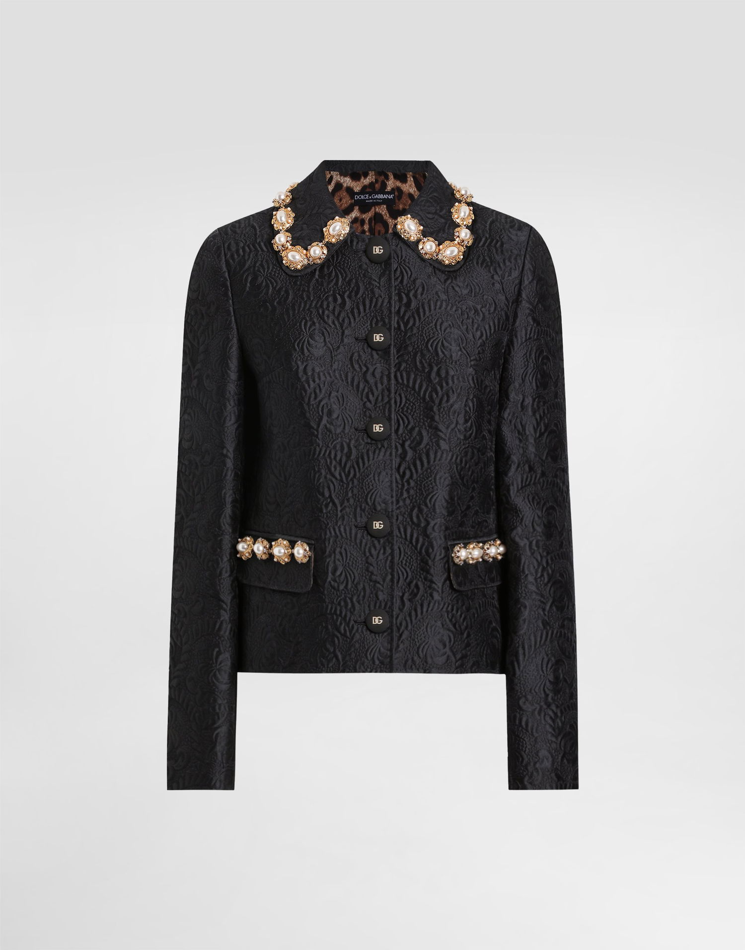 Bunda Dolce & Gabbana Dolce & Gabbana Peony Brocade Jacket with Embellished Collar and Cuffs Čierna | F29UEZHJMQON0000, 0
