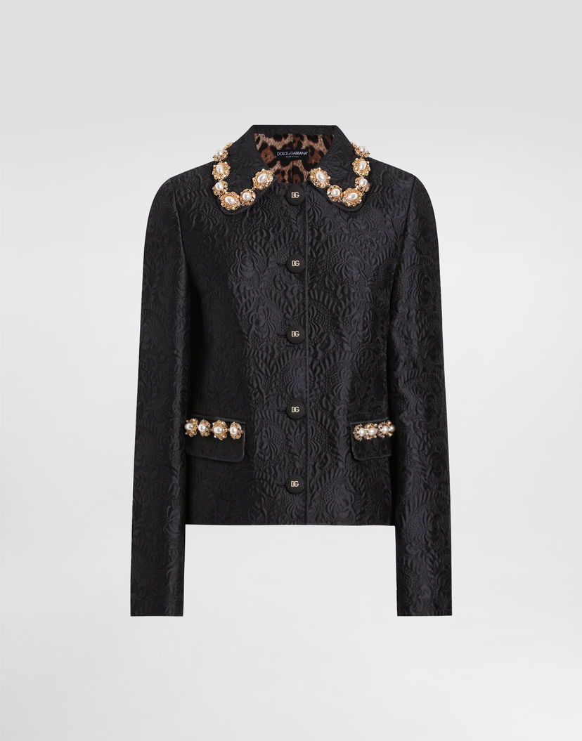 Bunda Dolce & Gabbana Dolce & Gabbana Peony Brocade Jacket with Embellished Collar and Cuffs Čierna | F29UEZHJMQON0000