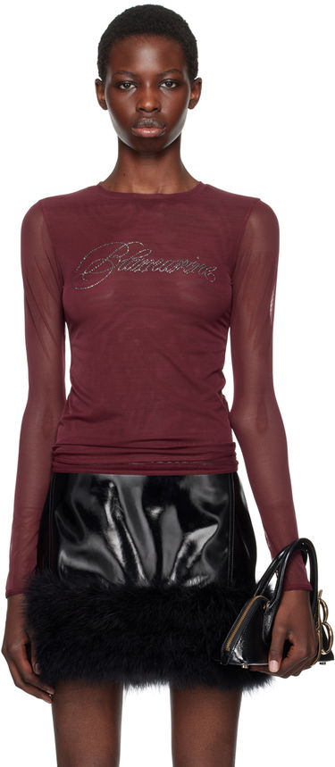 Tričko Blumarine Rhinestone Long Sleeve T-Shirt Vínová | A422T074A, 0