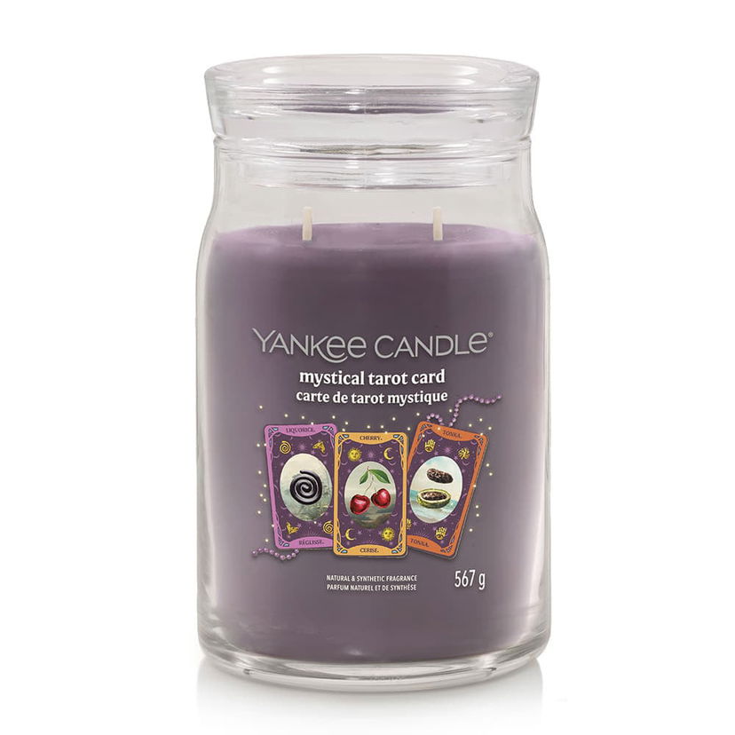 Sviečka Yankee Candle Signature Large Two-Wick Halloween Mystical Tarot Card Jar Candle with Licorice Cherry Tonka Scent Fialová | 43492