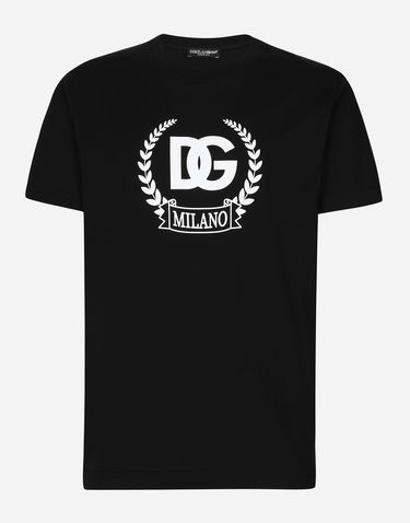 Tričko Dolce & Gabbana Short-sleeved Cotton T-shirt With Dg Print Čierna | G8RN8TG7M8UN0000, 0