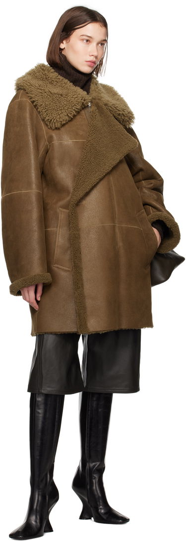 Kabáty LEMAIRE Lemaire Asymmetrical Shearling Coat Hnedá | CO1079 LL0037, 3