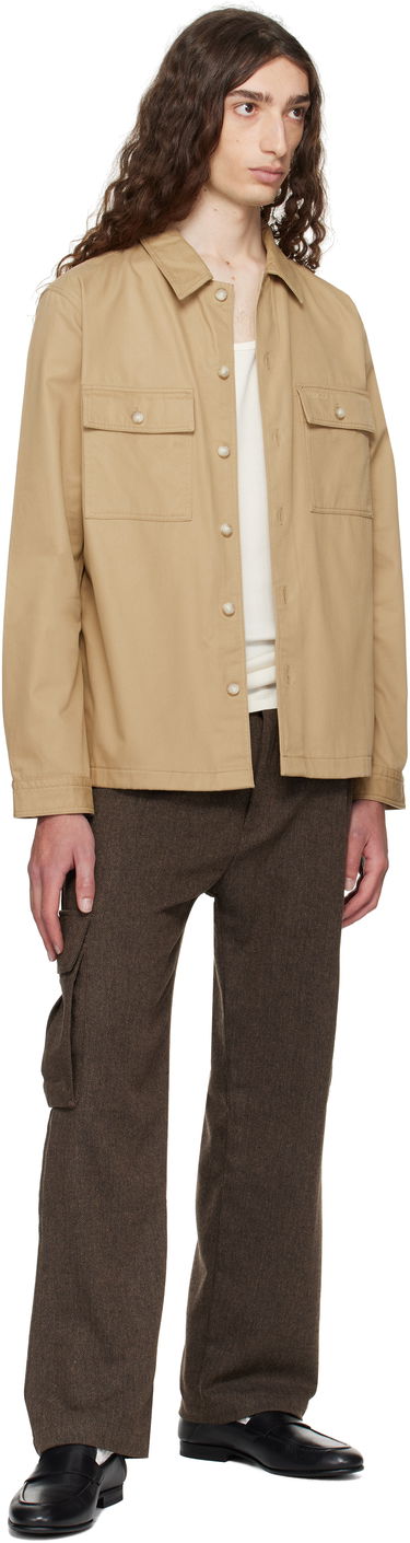 Košeľa BOSS Oversized-Fit Cotton Gabardine Shirt with Chest Pockets Béžová | 50545383, 3